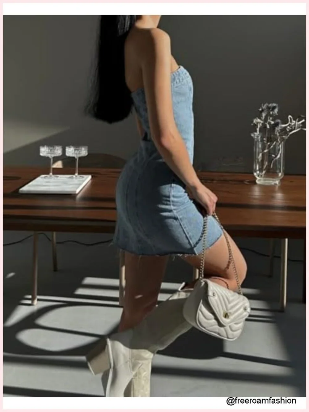 Strapless Denim Corset Tube Bodycon Mini Dress Y2K Clubwear - Picture 4 of 6